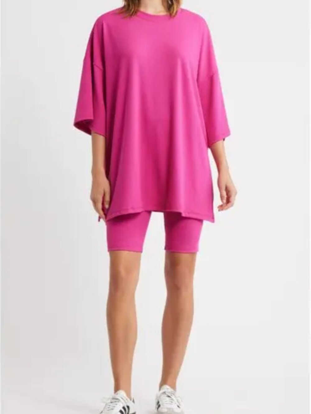 Dressed in Lala Malone Rib Oversize T-Shirt & Shorts Set in Hot Pink, Size M